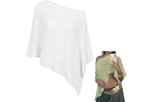 Women Sheer Knit Poncho Lightweight,Mesh Knit Crochet,Top Asymmetrical Hem,Batwing Sleeve Beach Cover Up