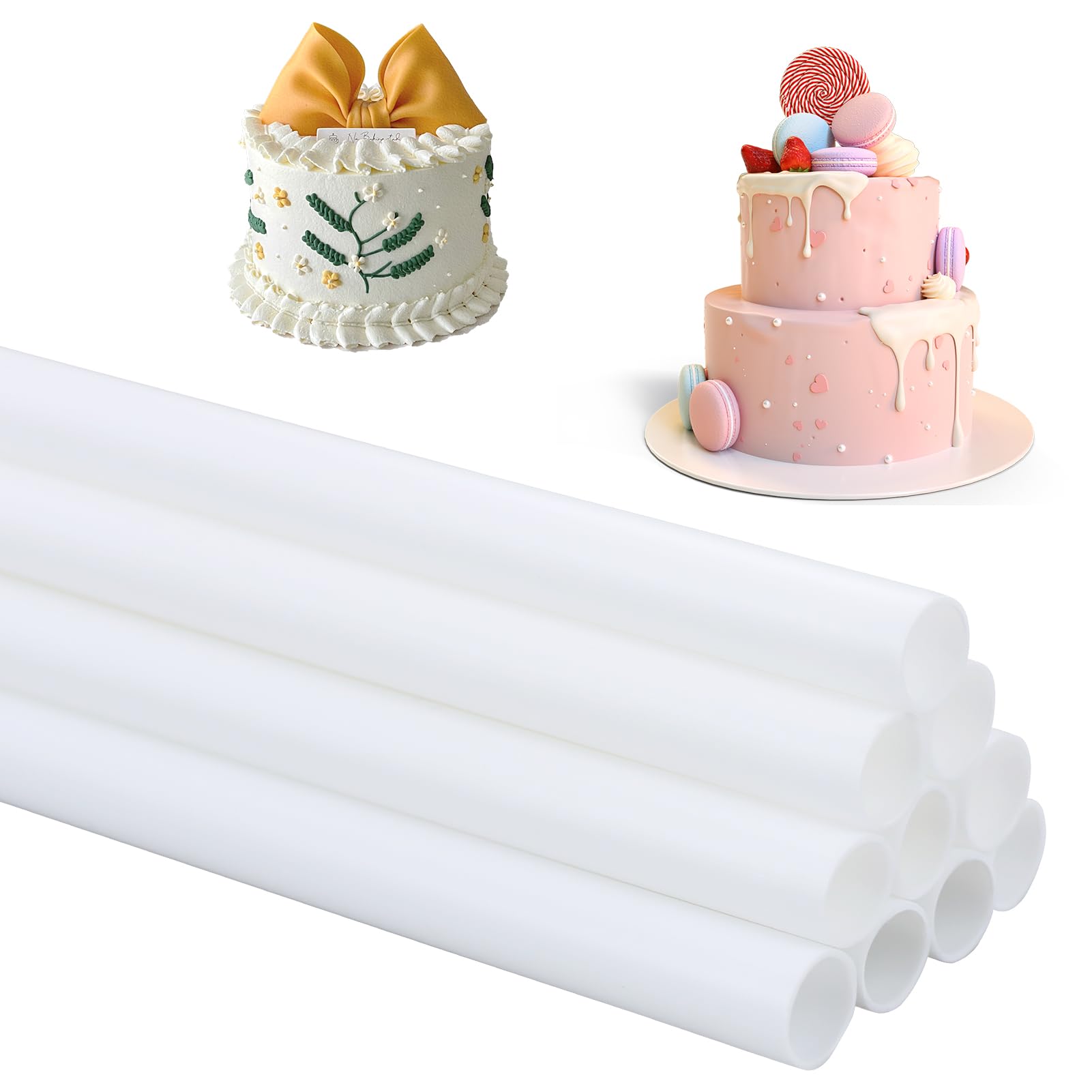 REBECASKYENS 10 Pcs Cake Dowel Rods, Cake Dowels,Cake Dowels for Tiered Cakes,12 inch Plastic Reusable Cake Support Rod White Cake Stand Sticks for Tiered Cake Construction And Stacking Supporting
