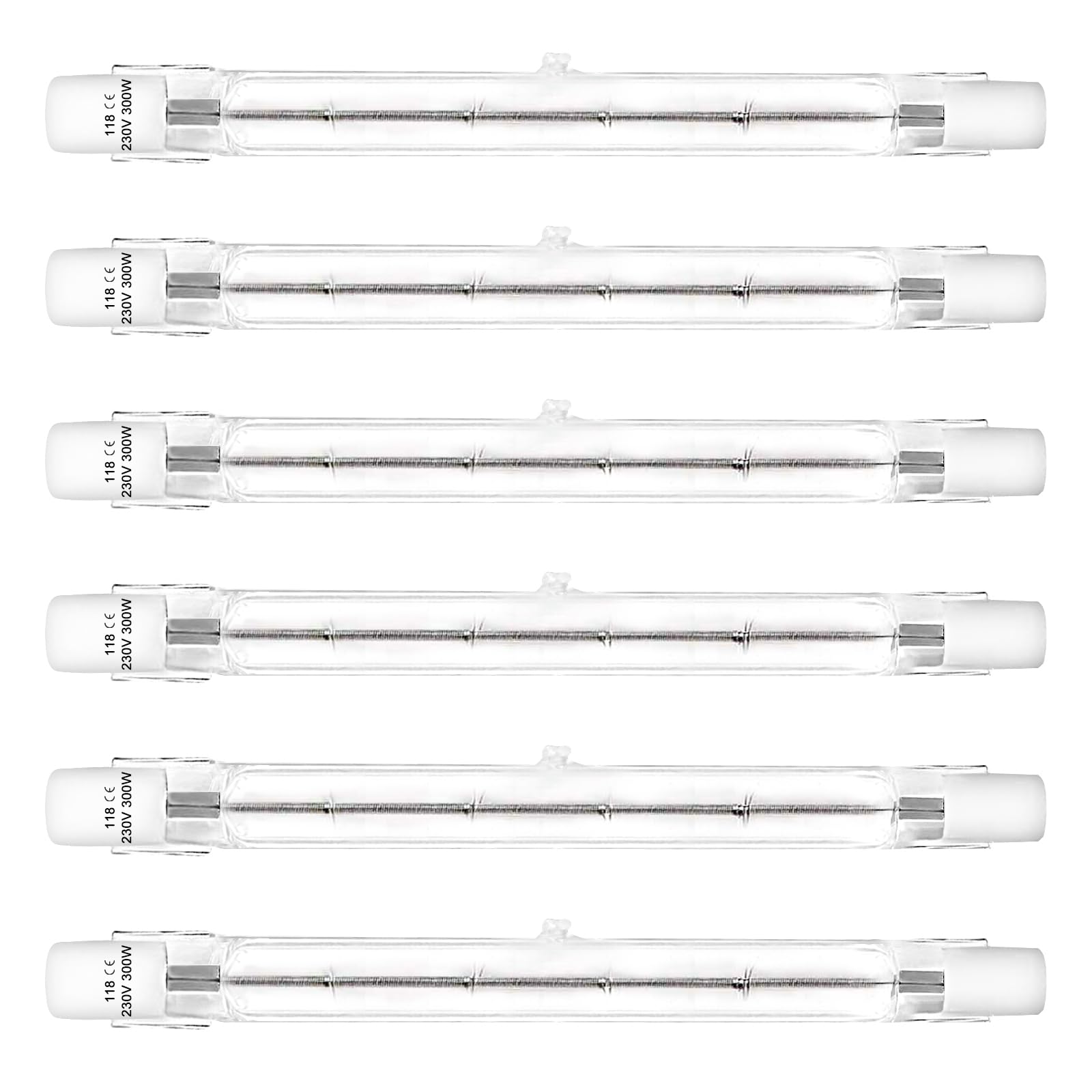 LedWekei Halogen Light Bulbs, T3 R7s 118mm 300W J Type Bulb, Warm White 2700K Double Ended for Work, Security, Landscape Lights, Floor Lamps (6 Pack)