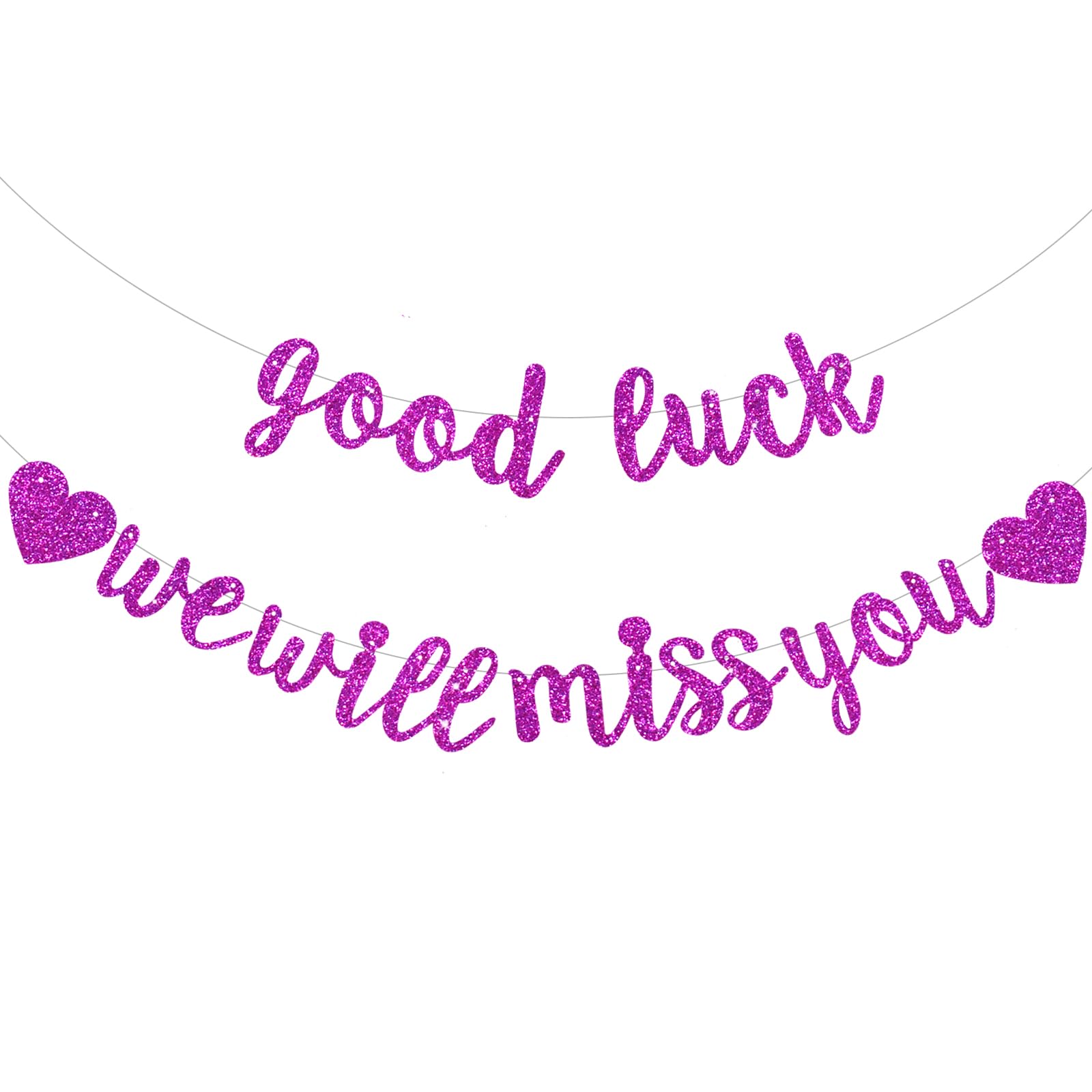 DecoGlee Purple Good Luck We Will Miss You Banner, Pre-Strung Glitter Retirement Farewell Party Sign, Graduation Party Supplies — image 1