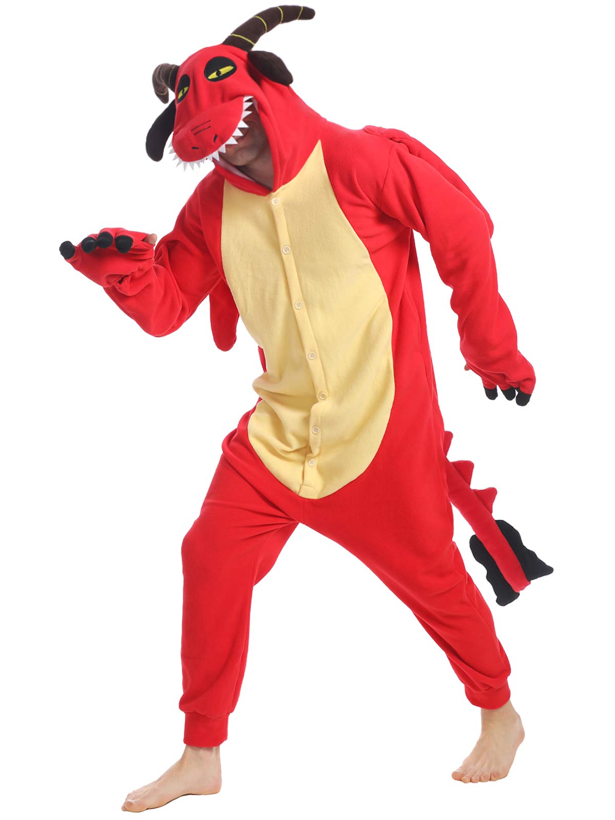 dressfan Animal Red Dragon Onesie Dragon Costume Cosplay Costume Christmas Halloween Pajamas for Unisex Adults Teens L