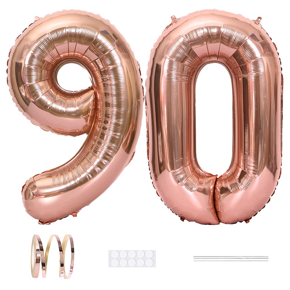 Xihuimay Number 90 Balloons - 40 inch Digital Alphabet 90 Birthday Balloons, Rose Gold Number 90 for Birthday Party Supplies, Wedding, Bachelorette, Bridal Shower