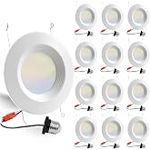 12 Pack 5/6 Inch 5CCT LED Recessed Lighting Retrofit, 2700K/3000K/4000K/5000K/6500K Selectable, Dimmable Can Lights with Baffle Trim, 12W=150W, High Brightness 1000LM, IC&amp; Wet Rated, ETL&amp;FCC Certified