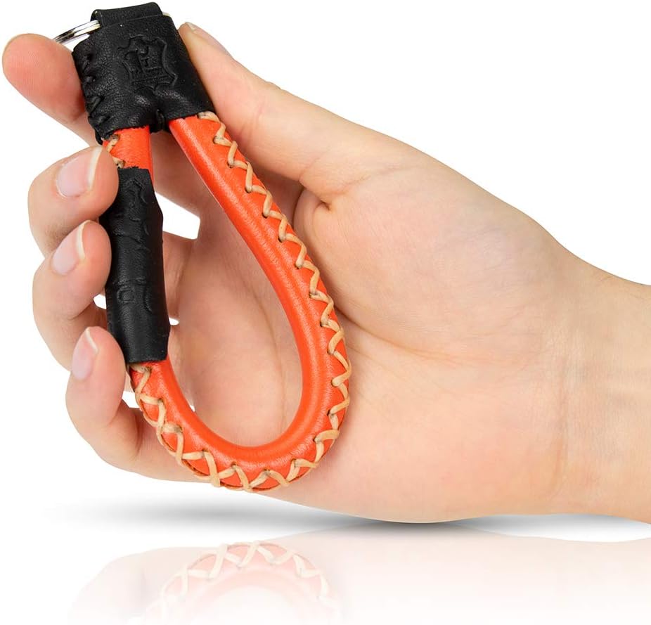 Tumatsch Keychain Bangkok leather, fair trade (Orange & Black), BxH = 45x100mm - Image 4