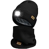 ATNKE LED Lighted Beanie Hat and Scarf Suit,USB Rechargeable 4 LED Run Headlamp Lined Fleece Cap Light for Men and Women