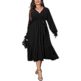 SCOMCHIC Womens Plus Size Wedding Guest Dresses Long Sleeve Faux Wrap V Neck Belted A-Line Flowy Maxi Cocktail Dress