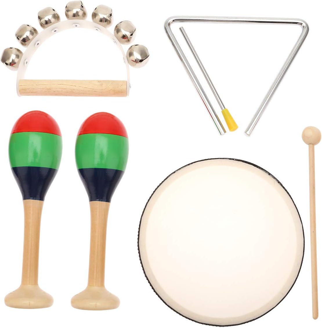 MUSICUBE 7 Pcs Kids Wood Musical Instruments, Percussion Set with Drums for Kids Children Musical Toys for School, Music Center: Toys & Games