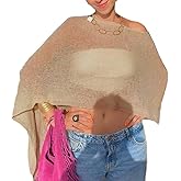 Women Sheer Poncho Top Knit Crochet Lightweight See Through Shawl Summer Shrug Beach Cover Up