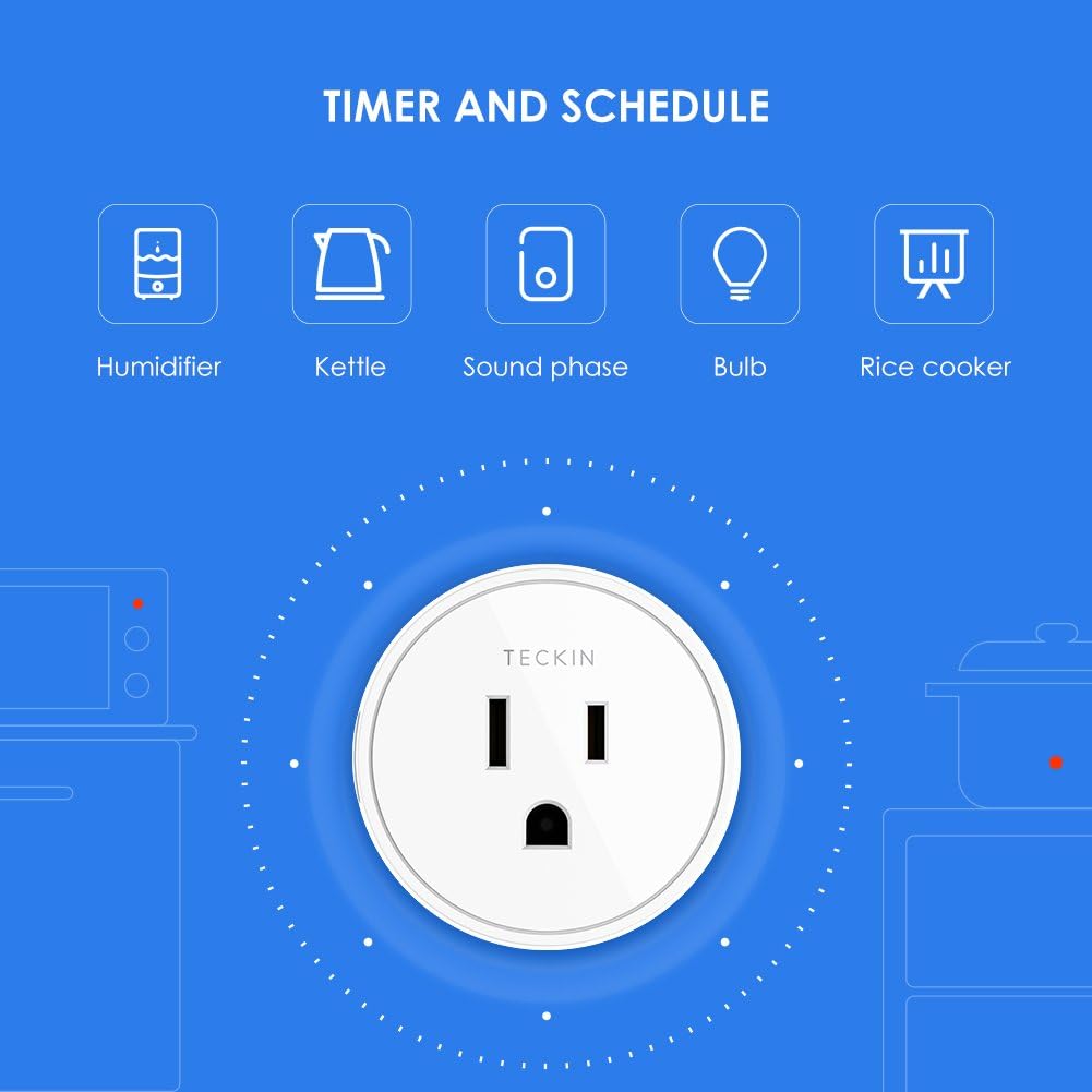 Smart Plug Compatible with Alexa Google Assistant for Voice Control, Teckin Mini Smart Outlet Wifi Socket with Timer Function, No Hub Required, White FCC ETL Certified - - 