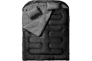 MEREZA Double Sleeping Bag for Adults Mens with Pillow, XL Queen Size Two Person Sleeping Bag for All Season Camping Hiking B