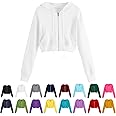 Hoodies for Women White Cropped Zip Up Hoodie Trendy Teen Girls Crop Top Jackets Casual Cute Cropped Hooded Jacket