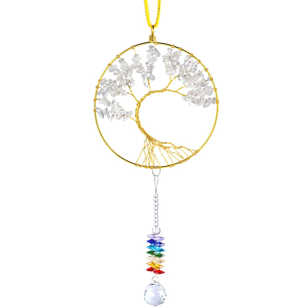 Nupuyai Rainbow Suncatcher Crystal Gemstone Tree of Life Hanging Window Decoration