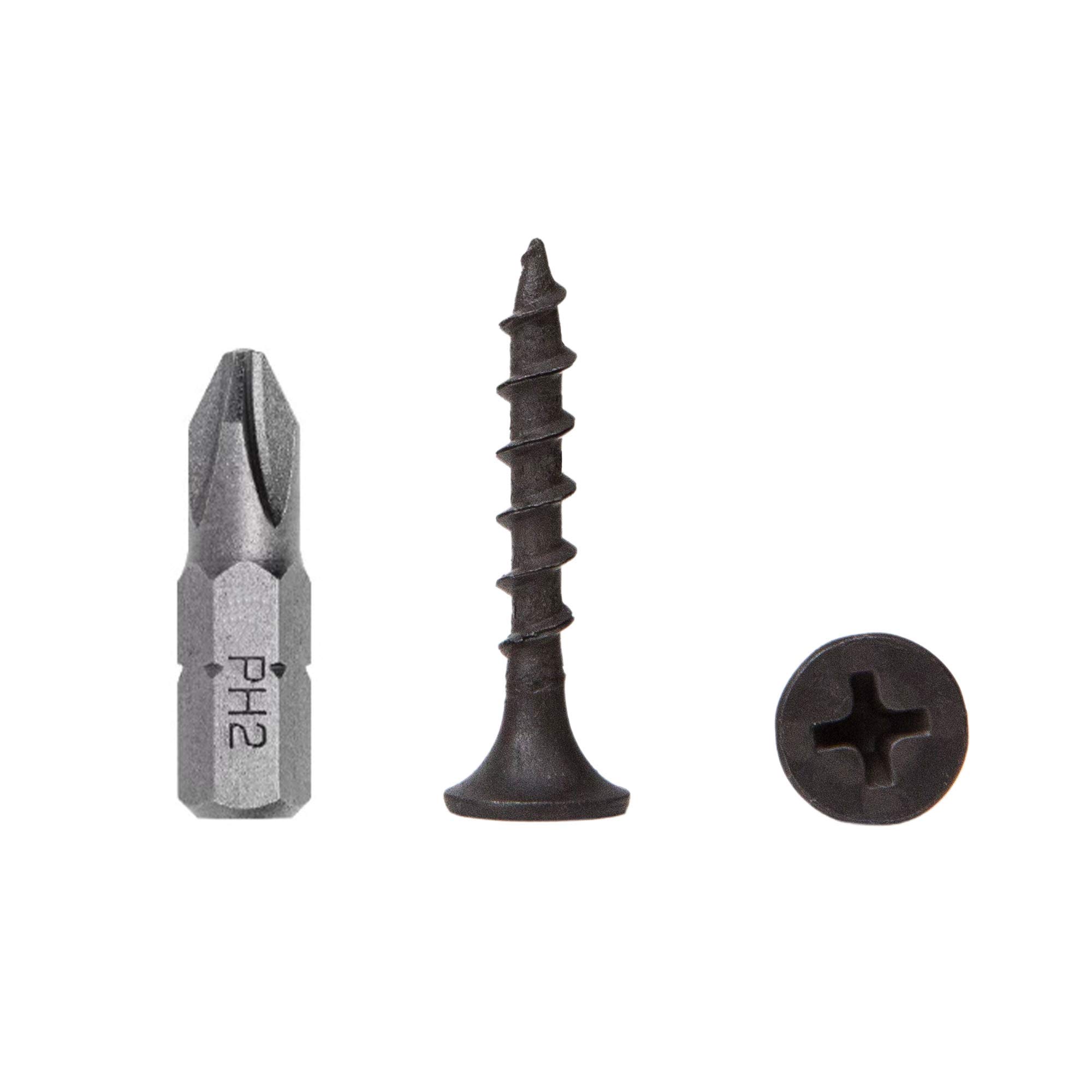 (Pack of 100 pcs) Black Phosphate Carbon Steel 3.5 x 25 mm Drywall Screws, Wood Screws, Phillips Bugle Head, Chipboard Fasteners (100, 3.5 x 25 mm)