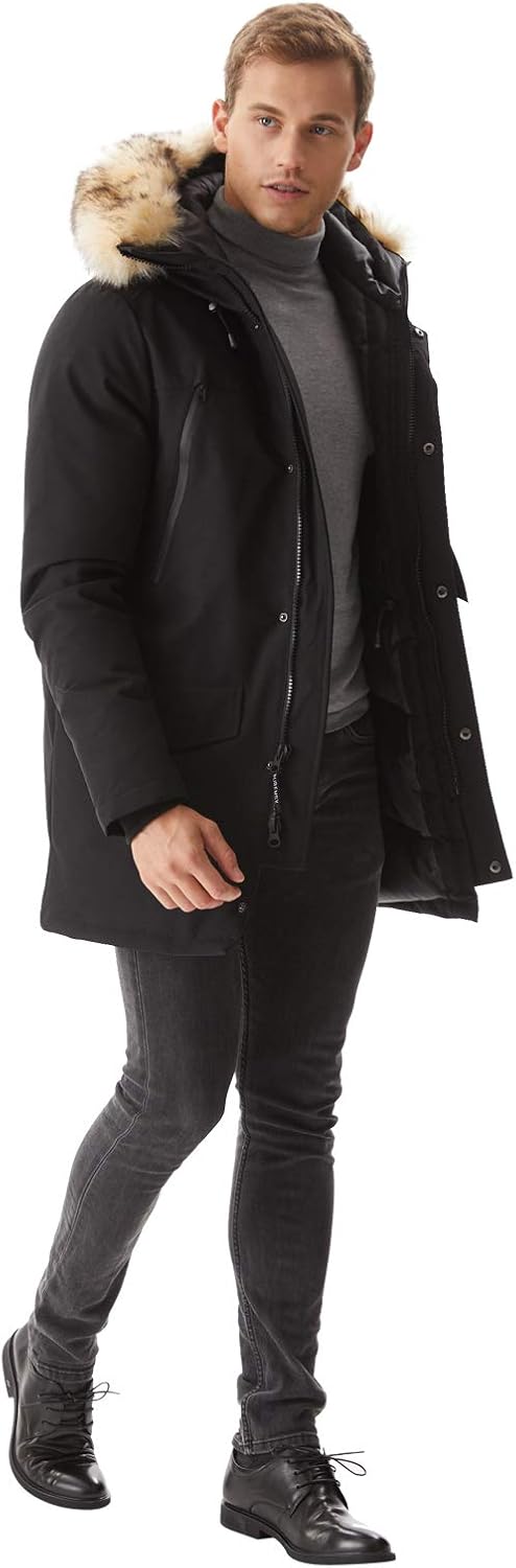 Molemsx Men's Warm Winter Down Jacket Parka Puffer Coat with Hood Faux-Fur Trim XS-3XL: Clothing
