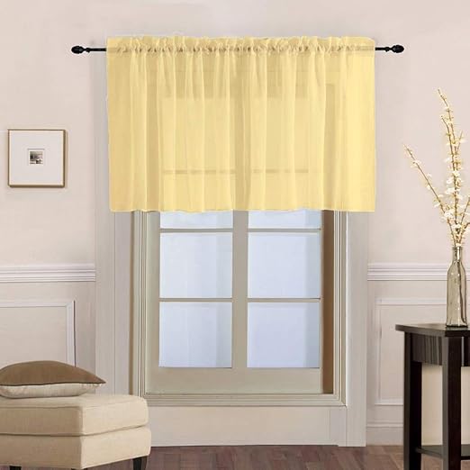 Amazon Com Kmsg Solid Yellow Sheer Short Curtains Valance Tier