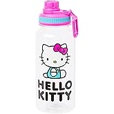 Silver Buffalo Sanrio Hello Kitty Twist Spout Plastic Bottle with Sticker Set, 32 Ounce