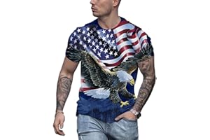 DZMDIP Men's Short Sleeve Patriotic American Design with Eagle and Flag Premium T-Shirt