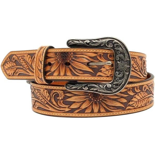 Circle Y Sunflower Distressed Filigree Red Accents Removable Buckle Leather Belt Circle Y Sunflower Distressed Filigree Red Accents Removable  main image 2