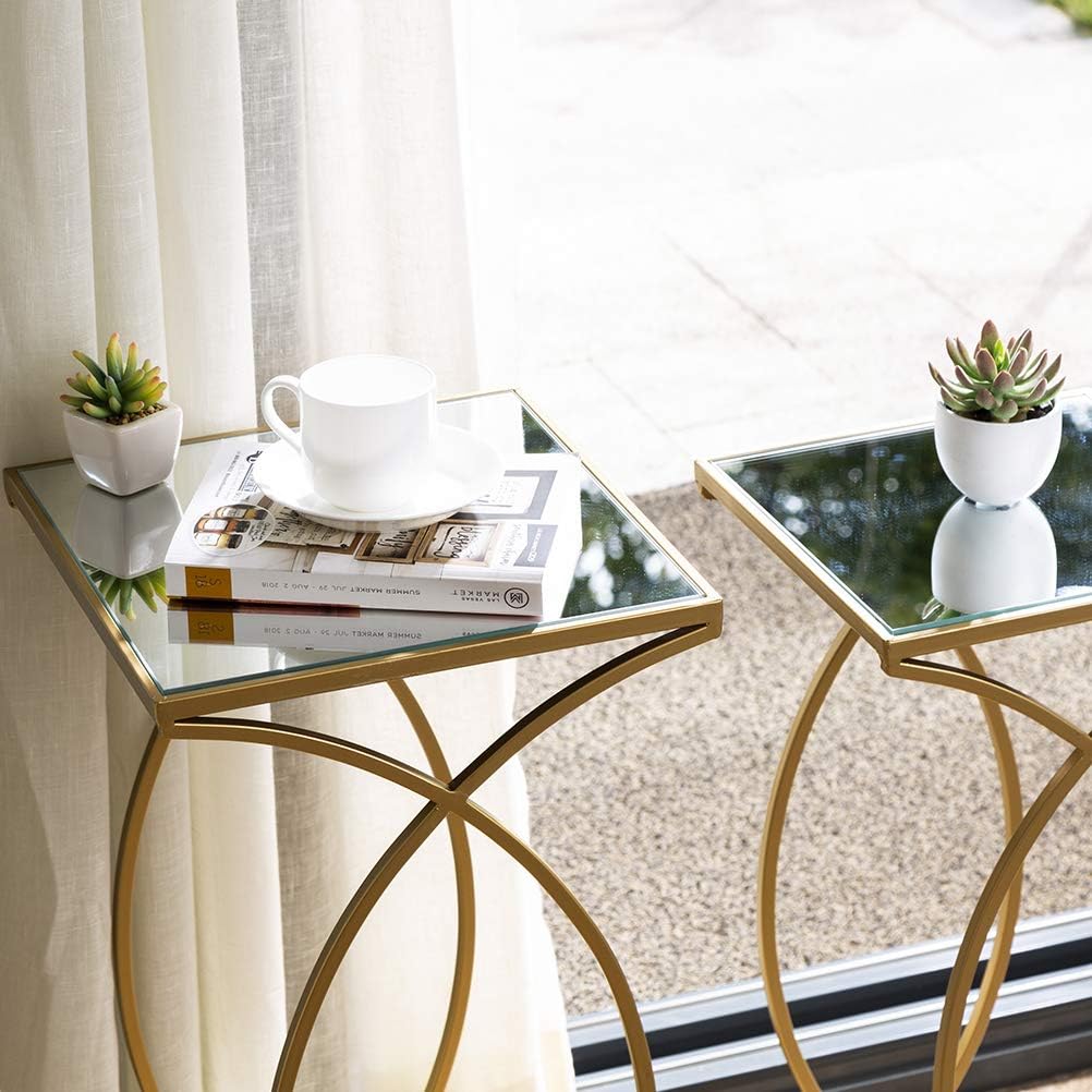 Glitzhome Set of 2 Nesting Coffee Tables Decorative Accent Side End Tables Plant Stand Chair for Bedroom, Living Room, Home Office and Patio: Kitchen & Dining