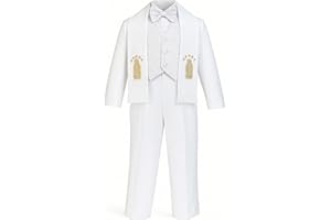 iGirlDress Baby/Toddler/Boys White Baptism Christening Paisley Lapel Tuxedo with Angel Maria Scarf Estola