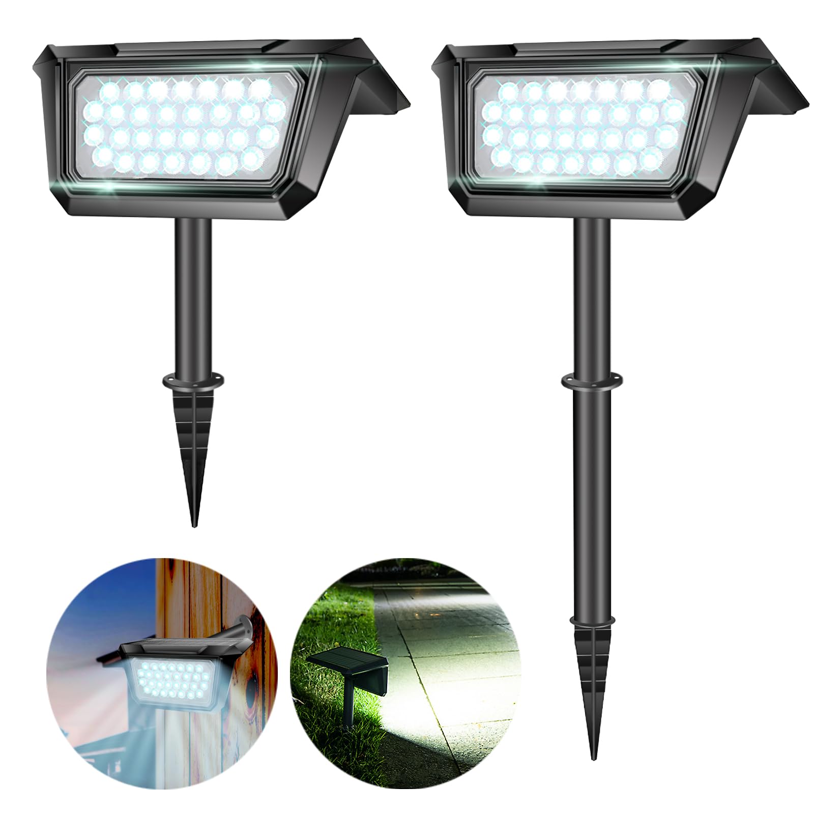 MEDOYOH 2PCS 30LEDS Cool White Light Solar Pathway Light, 2200mAh Solar Landscape Spotlights IP65 Waterproof for Pond Driveway Porch Garage Outdoor Garden