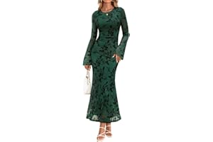 ZESICA Women's Long Sleeve Floral Bodycon Dress 2025 Fall Fashion Ruched Mesh Wedding Guest Cocktail Party Maxi Dresses