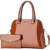 Patent Leather Handbags Shiny Shoulder Bag Elegant Top-handle Purse Come with MINI Clutch for Women