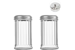Suweiyuanshiyi 2 Pack 12OZ Glass Sugar Dispenser/Shaker/Pourer with Stainless Steel Pour-Flap Lid for Coffee Bar Vintage Glas