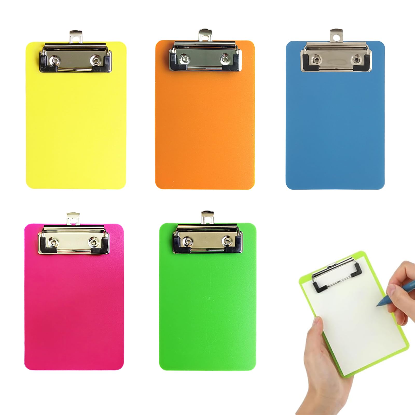 5 Coloured Clipboard Folder, Clipboard with Hanging Holend Clip, Waterproof for Classroom/Restaurant/Work/Office and Cafe (3.93 x 5.9in/10 x 15 cm)