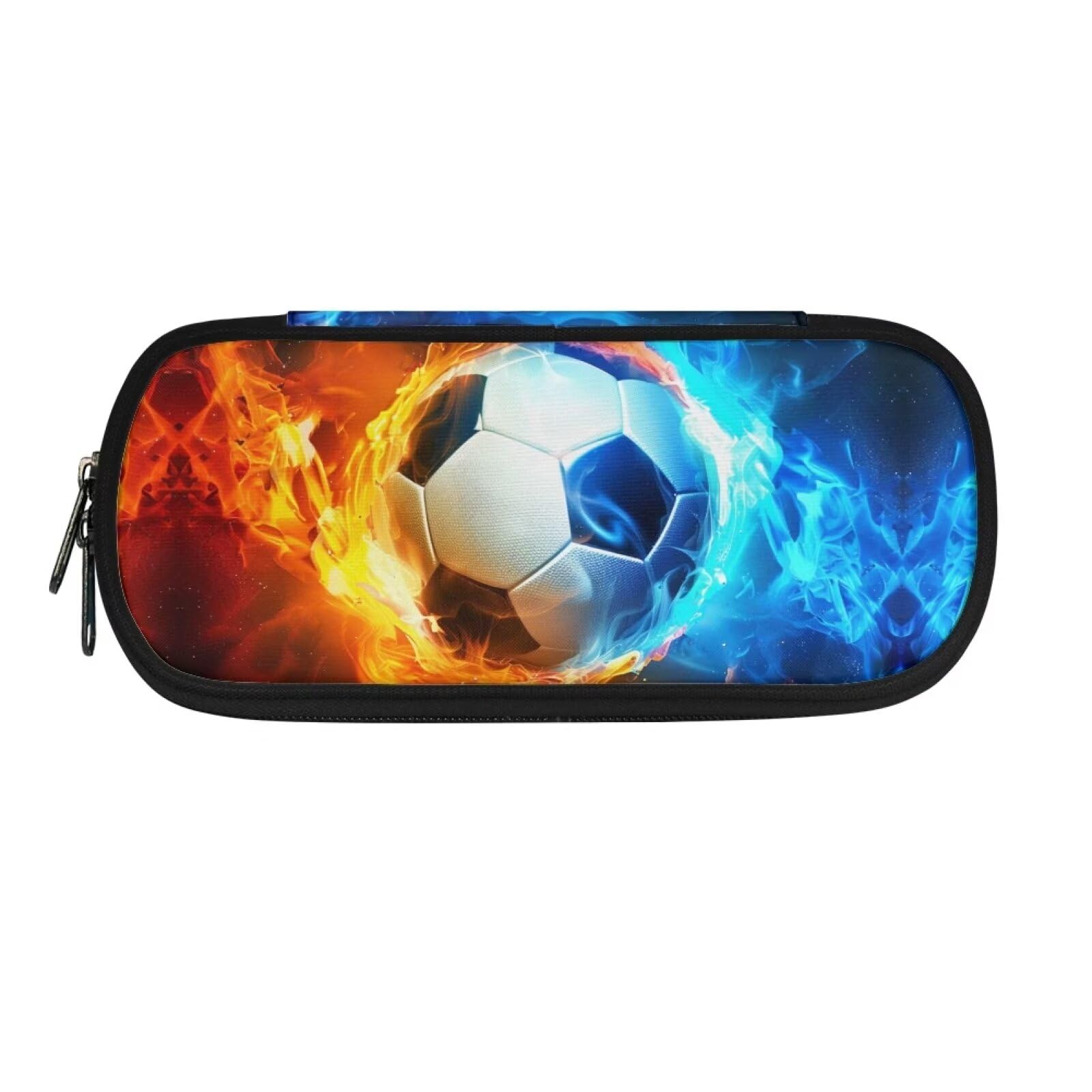 Showudesigns Water Flame Football Pencil Case for Boys 7-8 8-10 10-12 Pencil Pouch Holder Soccer Pen Box Bag Large Capacity Pencil Box Kids Stationery Back to School Supply