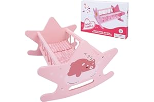 Offelec Wooden Baby Doll Crib Set, Pink Baby Doll Bed Toys, Rocking Baby Doll Cradle Accessories, Play Cradle for Dolls, Doll Furniture Accessories,Gift for Boys Girls Kids, Ages 3+