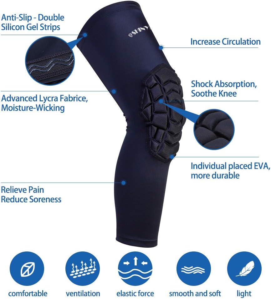 Basketball Knee Pads:ShinyPro 3D Honeycomb Shock Absorption EVA Pads, for Basketball Softball Baseball Football Volleyball, Kids Youth Girls Boys Women Men, 1 Pair : Sports & Outdoors
