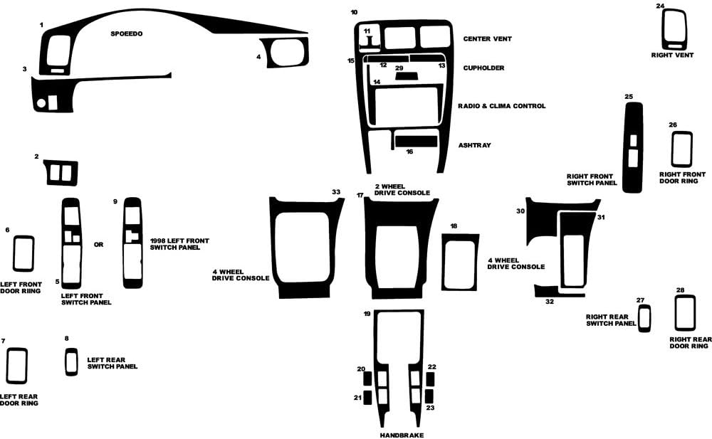 Rdash Dash Kit Decal Trim for Toyota 4Runner 1996-1998 - Wood Grain (Burlwood Dark)