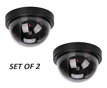 MOHAK 2 Pcs Dummy Security CCTV Fake Dome Camera with Blinking red LED Light Indication. for Home or Office Security