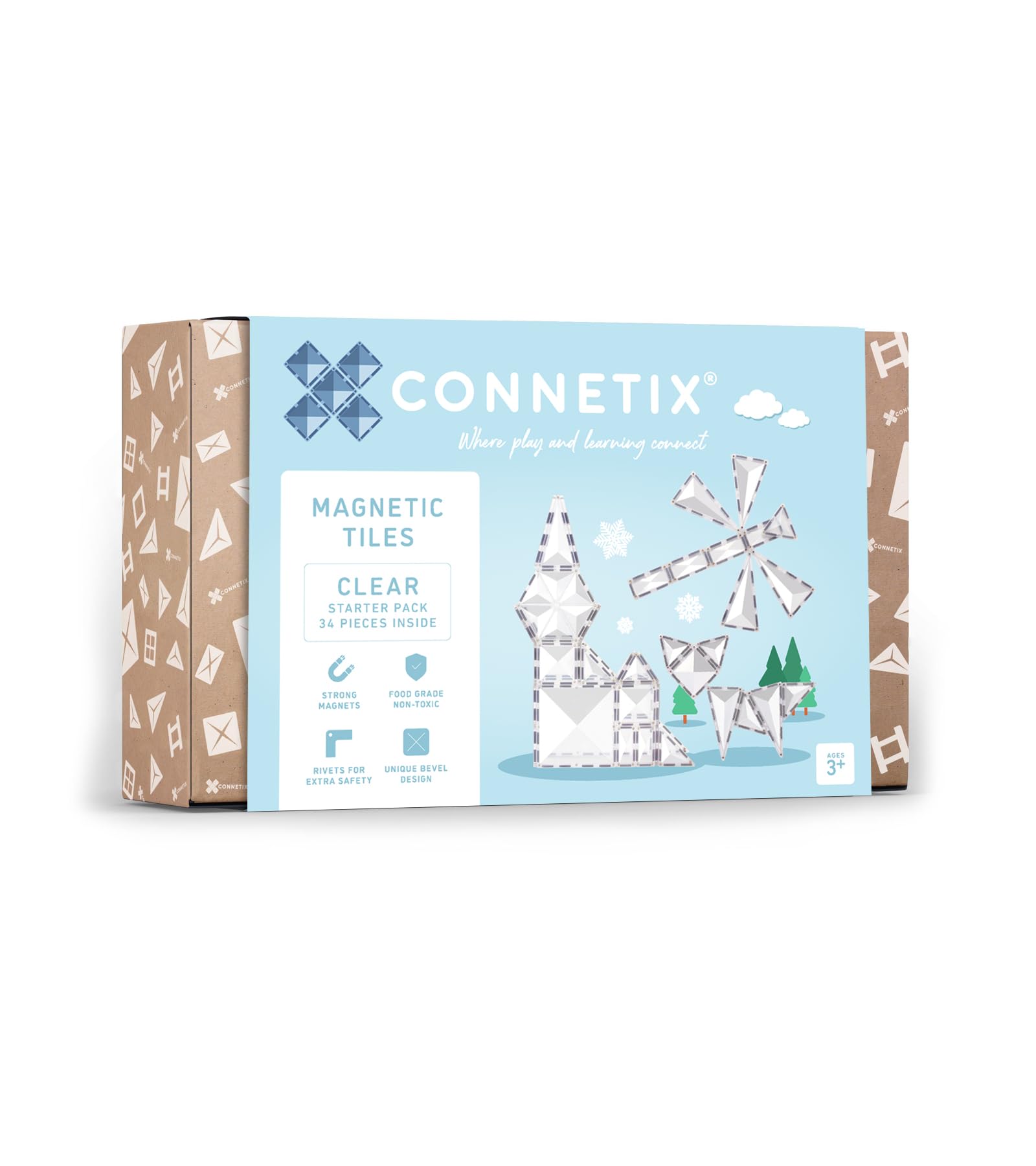CONNETIX Magnetic Tiles Clear Starter Pack, 34 Pieces