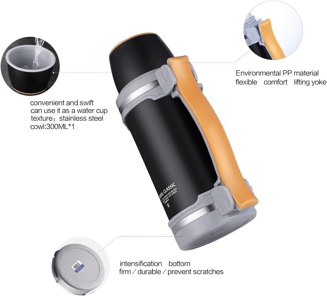 oneisall 68 Ounce Double Wall Vacuum Insulated Bottle, Stainless Steel Sports Water Bottle with Drinking Mug for Hiking, Camping and Sport