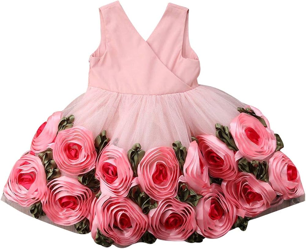 EEFRVDFFDE Kids Toddler Girls Dress Rose Pattern Mesh Dress