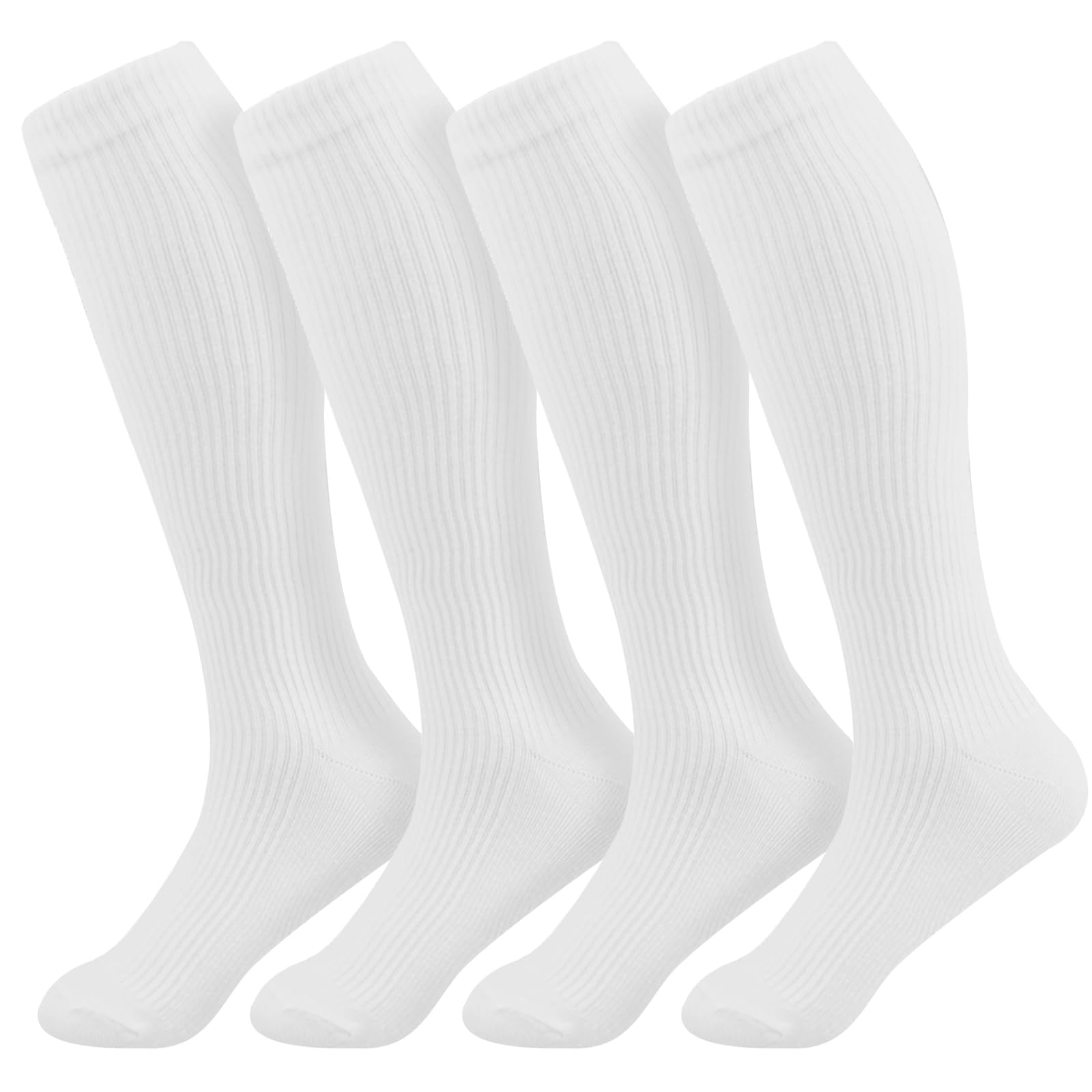 Photo 1 of +MD Cotton Compression Socks for Women & Men Circulation 4 Pairs 15-20mmHg Knee High Support Socks Moisture Wicking for Athletic Running Cycling 4White 10-13