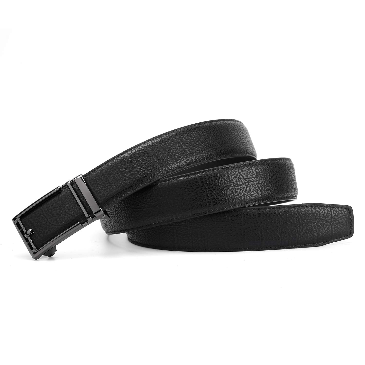 ZHENGYUN Men Adjustable Black Leather Belt, Work Belt, Slide Ratchet Automatic Click Buckle Dress Belts for Jeans Pants Black I M(125CM)