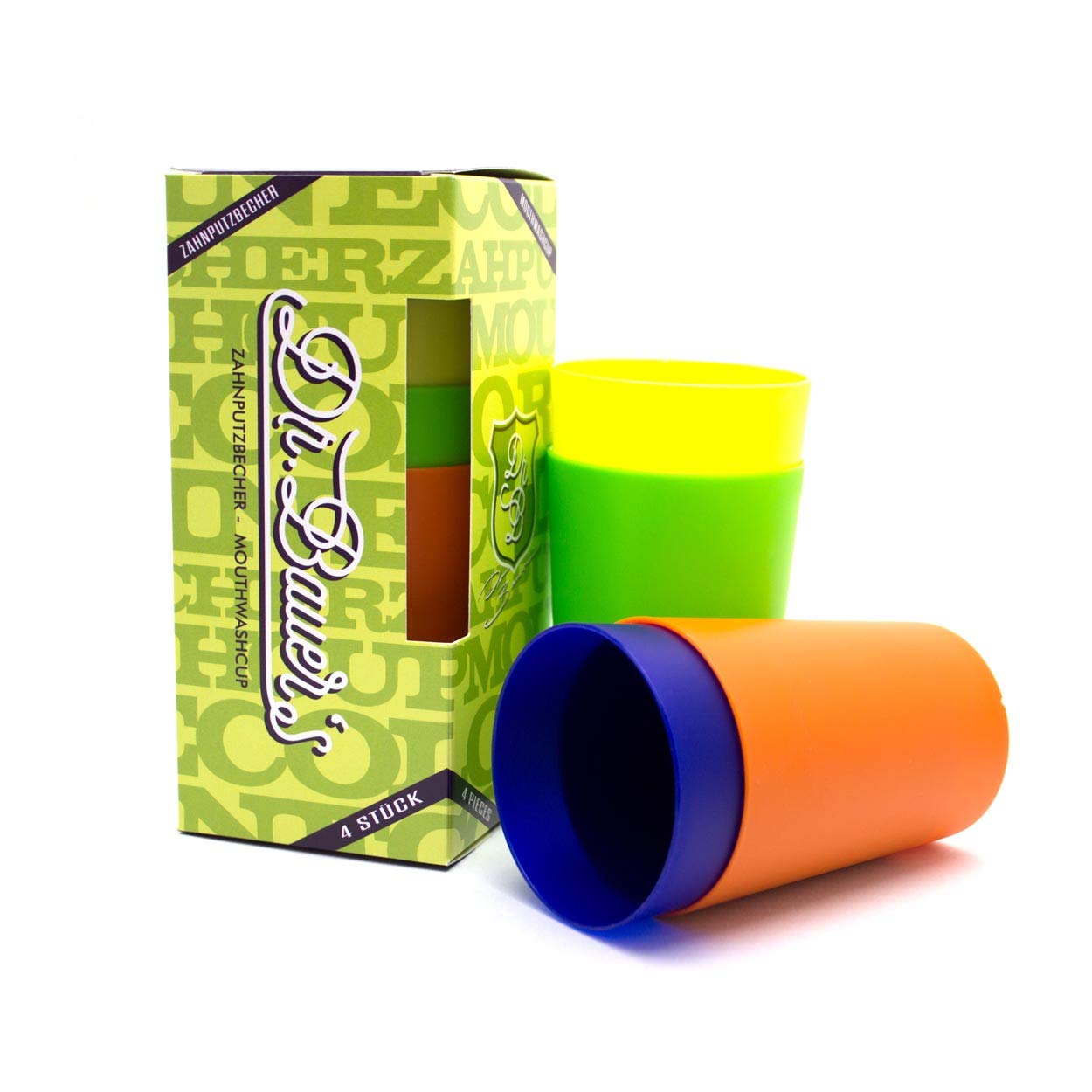 Dr. Bauer's Toothbrush Tumbler, Mouthwash Cup for Children and Adults, Pack of 4 Cups