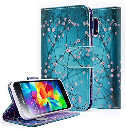 Galaxy S5 Mini Case, Nagebee - Samsung Galaxy S5 Mini Design Dual-Use Flip PU Leather Fold Wallet Pouch Case Premium Leather Wallet Flip Case for Galaxy S5 Mini (Wallet Plum Blossom)
