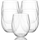 Oojami 40 piece Solana 12 Ounce Stemless Unbreakable Crystal Clear Wave Plastic Wine Glasses Set of 40 (40)