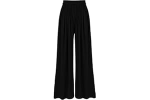 BTFBM Women's Casual Wide Leg Pants Spring Summer Clothes Pleated Elastic Waist Loose Palazzo Knit Trousers with Pockets