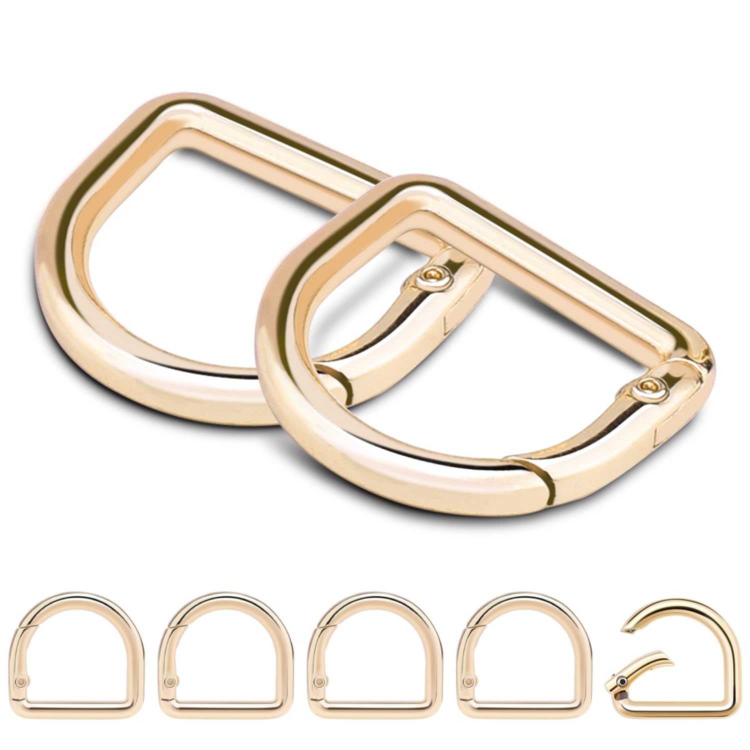 Photo 1 of 10Pcs 3/4" Small D Ring Carabiner Clips, Metal Tiny Keychain Spring D Rings Hook for Car Keyring, Backpack Strap, Paracord Keyrings, Dog Tag Clip, Purse Chain Hardware (Light Gold)