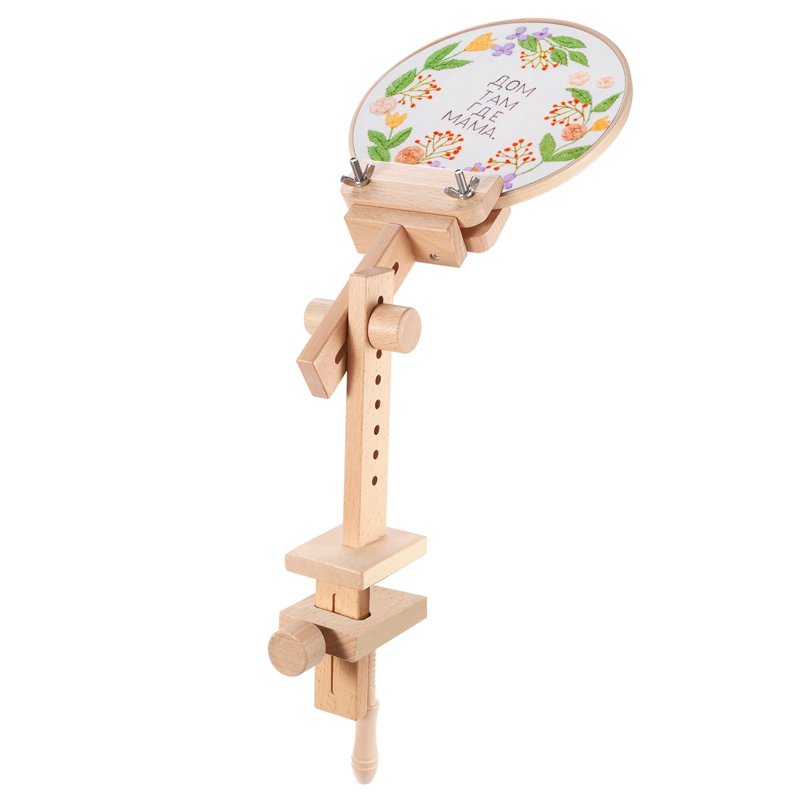 PATIKIL Embroidery Stand with 7" Hoops, Adjustable Embroidery Frame Stand Beech Wood 360 Degree Rotation Hands-Free Embroidery Hoop Stand for Cross Stitch Sewing