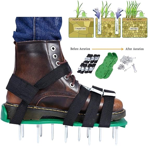 Rasenbelüfterschuhe, 4 Gurte, robuste Spitzen für Böden, mit