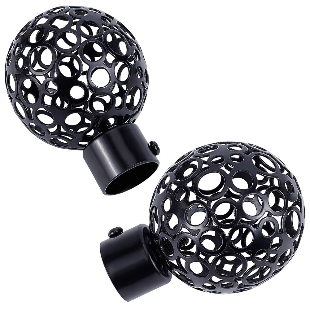 GORGECRAFT Round Curtain Rod Finials 22mm Drapery Pole End Black Ball Cage Replacement Decorative End Head covers for Home Office Curtain Roman Rod Decor Accessories (5.7x8.6cm)