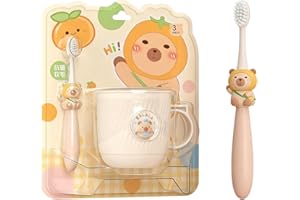 KLYNOVIX Capybara Kids Toothbrush Set - with Tooth Cup and Toothbrush - Kids Toothbrush, Child-Sized Brush Head, Easy Storage