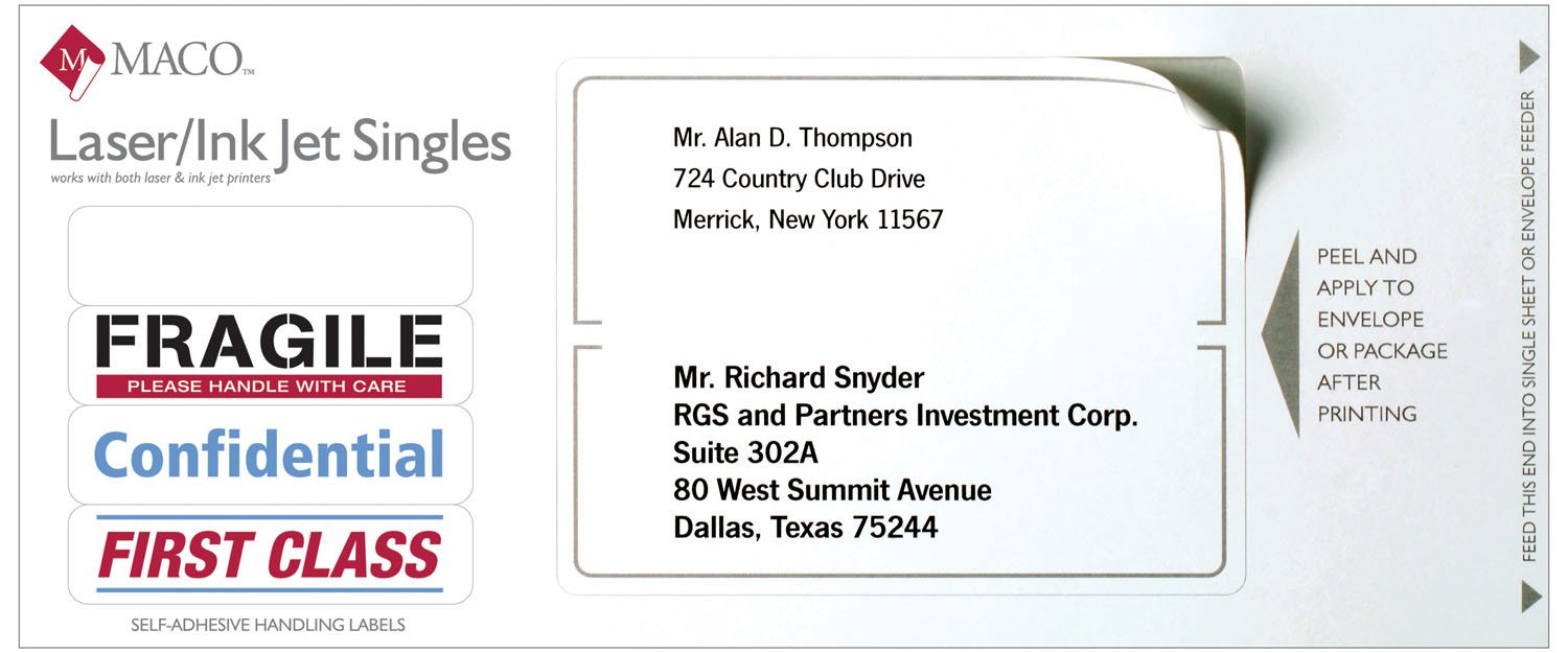 Maco Laser Ink Jet Singles Shipping Labels 3 3 8 X 4 1 4 Inches