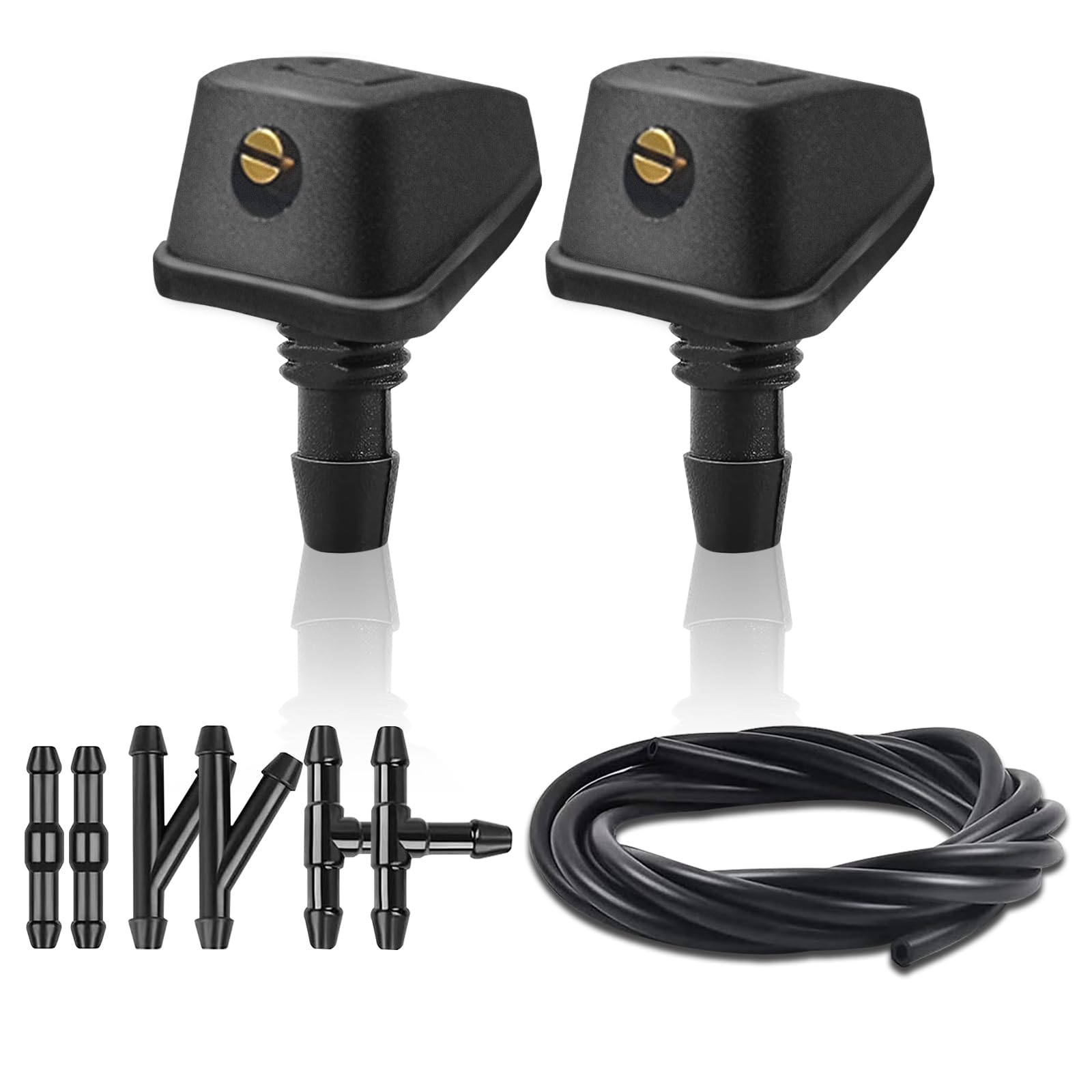 Photo 1 of 2pcs Front Windshield Washer Nozzles Including Adapters and Hoses, Front Windshield Washer Nozzle kit,Windshield Washer Nozzles Wiper Spray Fit for Most Cars